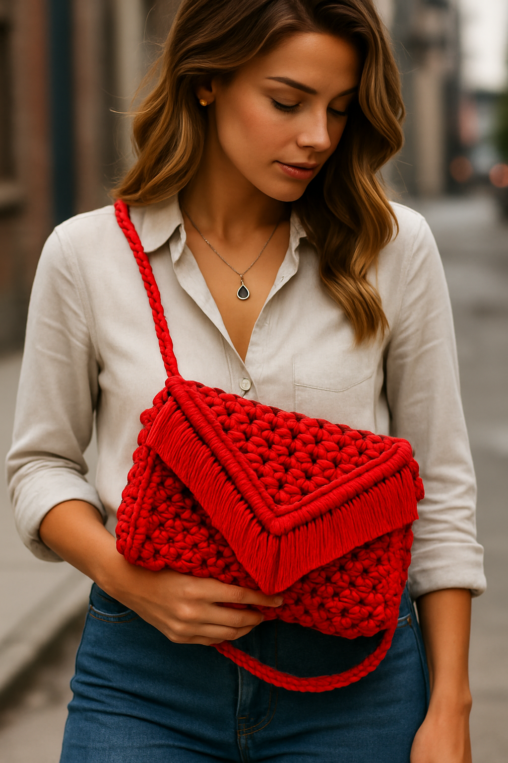 Bolso de Macramé (Rojo Pasión)